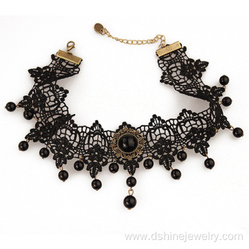 Black Lace Bead Choker Simple Gothic Collar Necklace